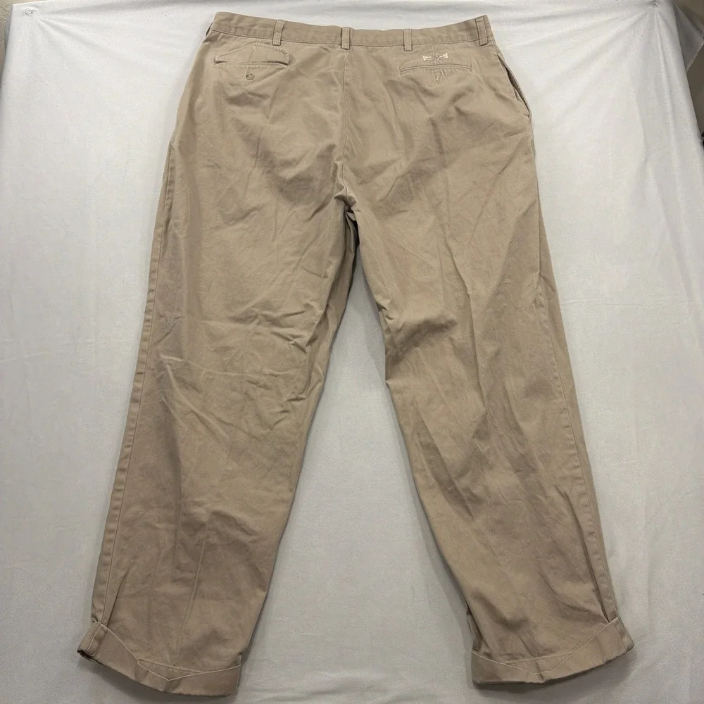 Vintage Polo Ralph Lauren Hammond Pant Pleated Cuffed Chino Khaki Tan Mens 42/30